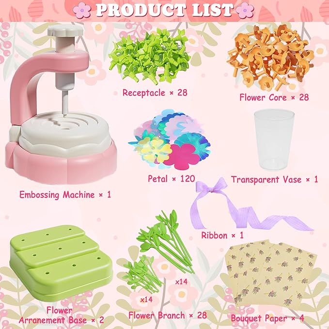 Autotechnx 216PCS Fabric Flower Bouquets Toys, Arts and Crafts for Kids Ages 3-12, DIY Flower Bouquet Kit, Girls & Boys Birthday Gift Ideas, Creative Preschool Learning Educational Toys