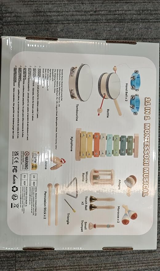 11 in 1 Baby Musical Instruments-Montessori Wooden Toys for Toddlers 1-3, Neutral Colors Percussion Instruments with Modern Boho Xylophone for Kids Preschool Educational 3+ with Storage Bag