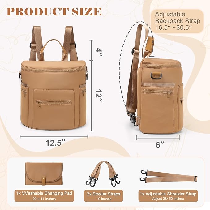 miss fong Neoprene Diaper Bag Baby Diaper Bag Large Capacity Neoprene Backpack with Changing Pad Travel Diaper Backpack with 16 Pockets for Mom & Dad-Brown