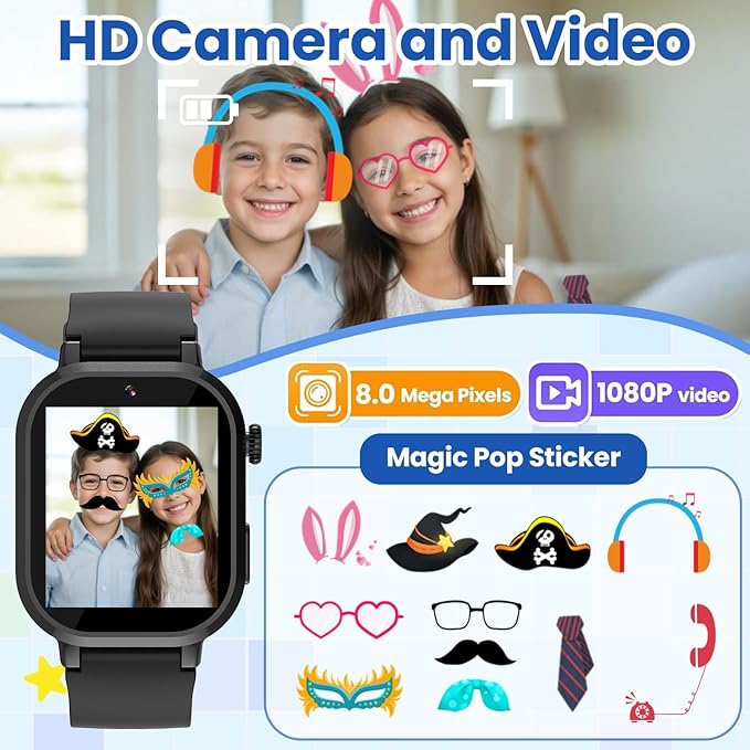 Waterproof Smart Watch for Kids Boys Ages 5-12 with 39 Games, HD Camera, Video, Music, Habit Tracking, Alarm, Pedometer, Kids Smart Watch Chrismars Birthday Gift for Boys Age 5 6 7 8(Black)