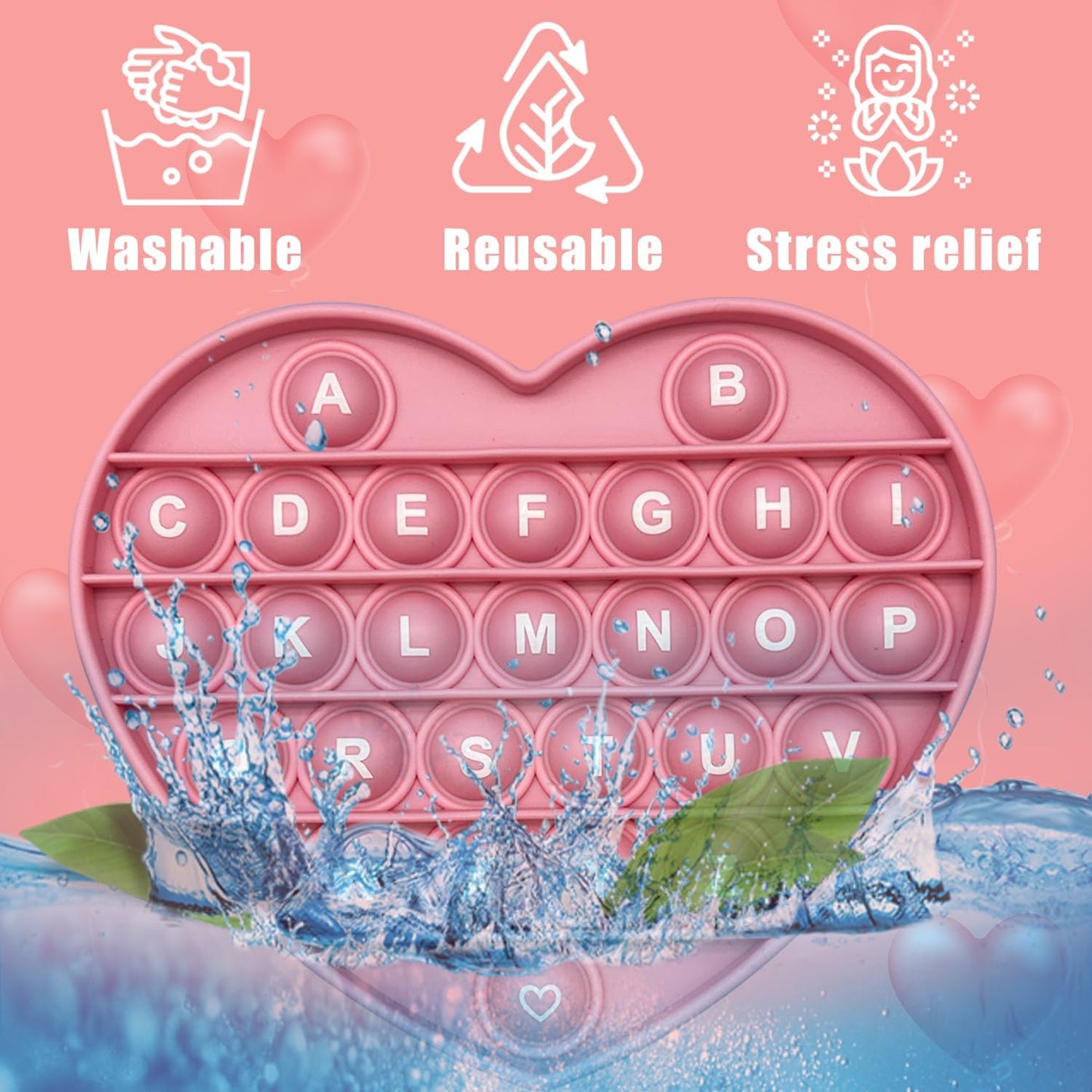 Pink Heart Shaped Pop Bubble Valentines Fidget Toy with Letters and Numbers, Xmas Gift Sensory Toy with Alphabets Kids Birthday Party Classroom Prize Stress Reliever