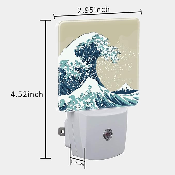 Plug in Night Lights Japanese Great Wave Nightlight Plug Into Wall Dusk to Dawn Sensor LED Night Light for Kid Girls Boys Women Men Room Decor, Hallway, Kitchen, Bathroom, Nursery, Stairs