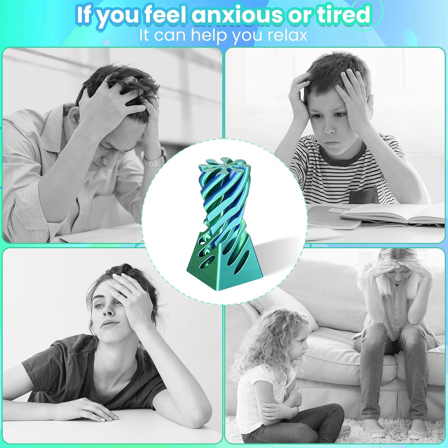 Impossible Pyramid Passthrough Sculpture, 3D Printed Spiral Cone Fidget Toy, 3D Printed Crafts, Adult Decompression Toys, Decompression Toys And Gifts For Kids,Stress Relief Desk Toy (Blue Green)