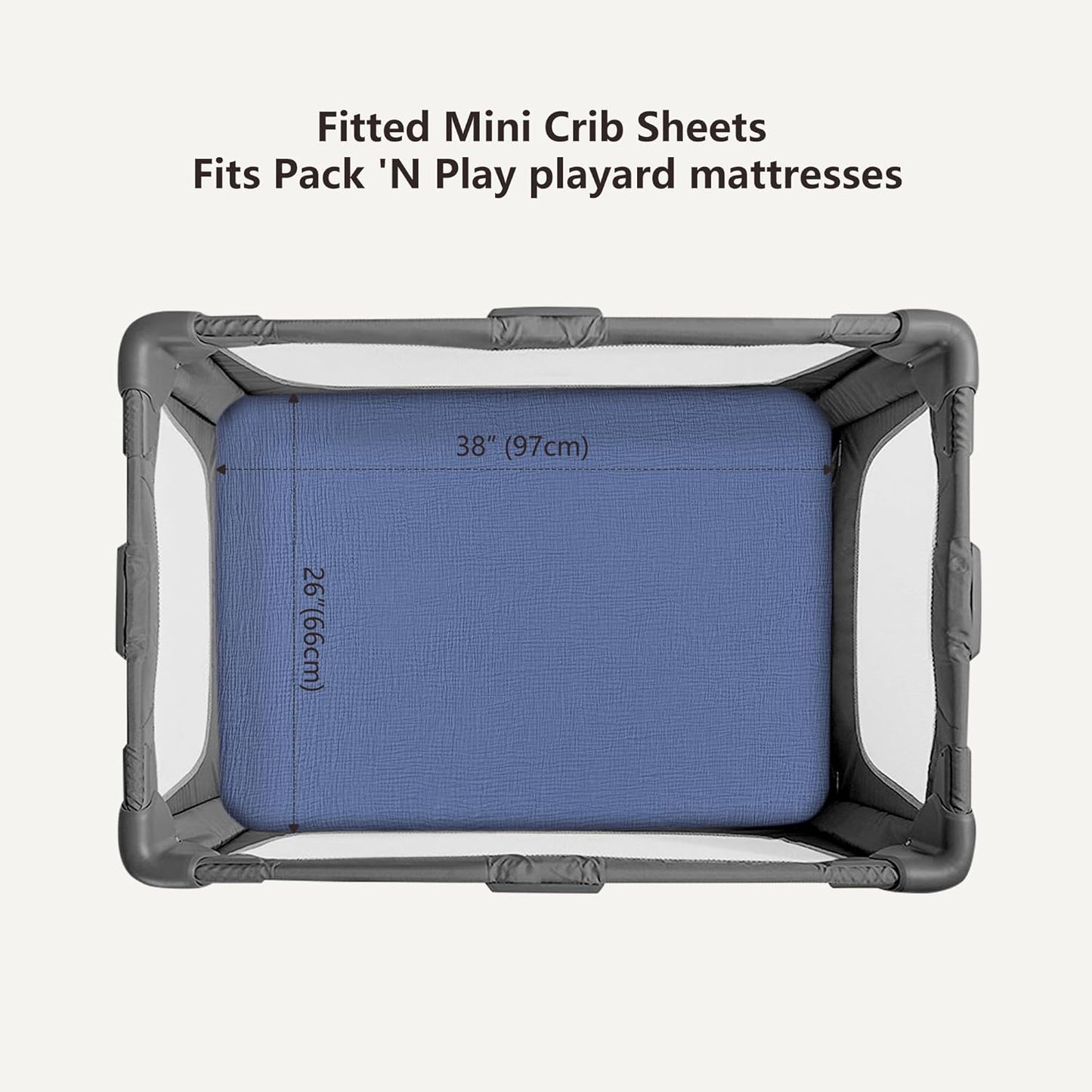 Bearmoss Muslin Mini Crib Sheets for Pack N Play Mattress - 100% Cotton - 38"x24" Soft Breathable Playard Baby Crib Sheets Neutral for Boys Girls - 2 Pack (Blue Elephant)