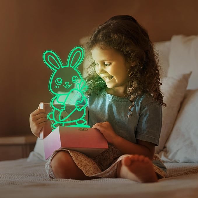 Cute Rabbit Night Light,Bunny 3D Lamp Girls Room Decor 16 Colors Changing for Kids Gifts for Christmas Birthday