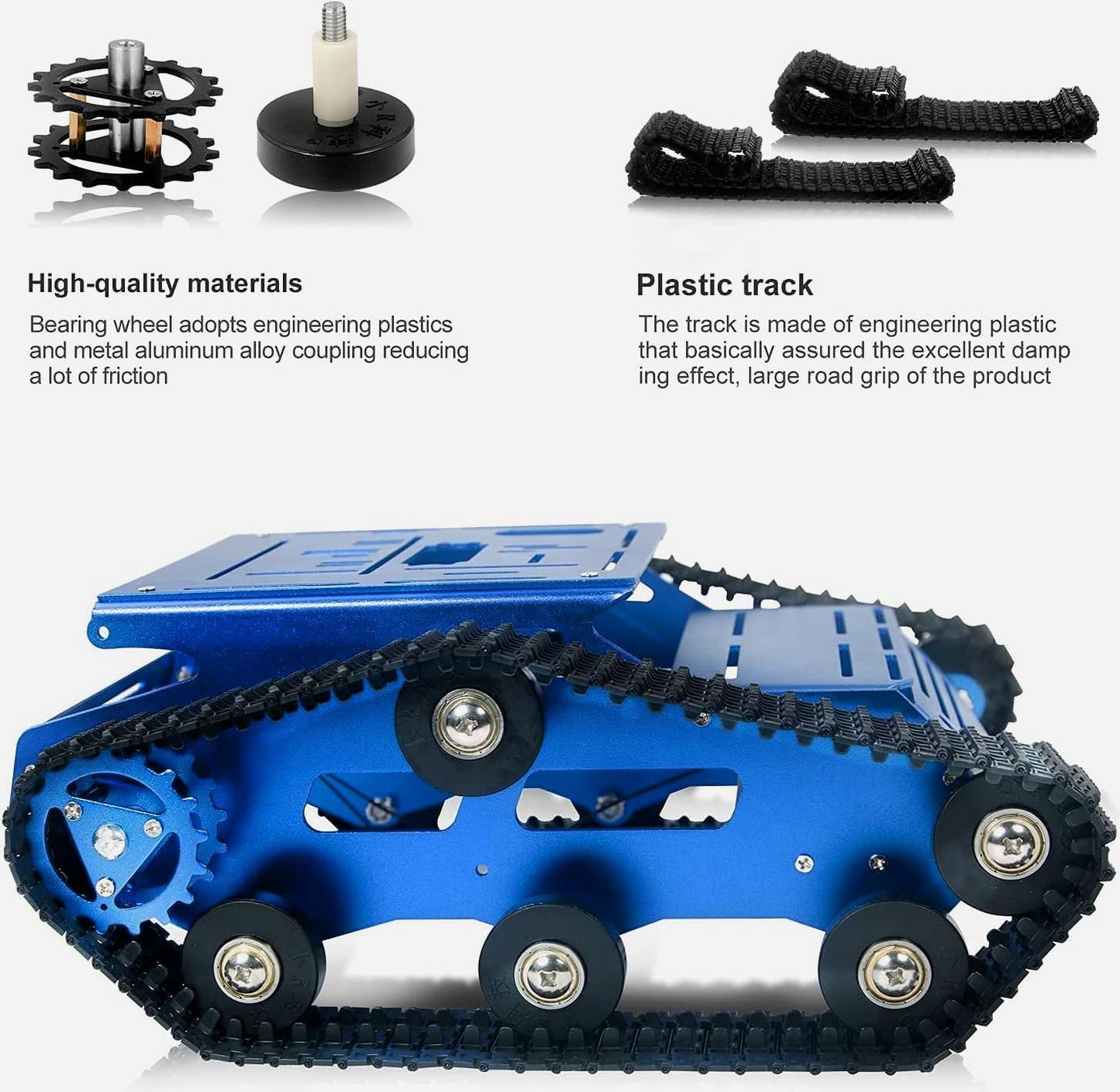 Tank Car Chassis with Motor, Shock Absorbing Robot Chassis Full-Metal Robotic Moving Platform Track Chassis for RaspberryPi Arduino DIY Maker Smart Robot Car Chassis Kit (Blue, With Encoder motor)