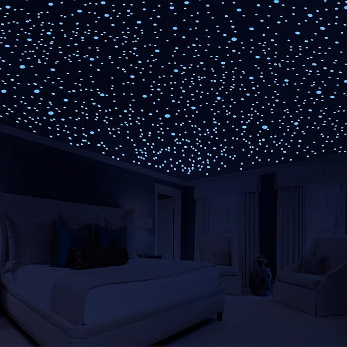 808 PCS Glow in The Dark Stars for Ceiling, Glowing Wall Decals Decor Stickers,(404 Pcs Green and 404 Sky Blue) 3D Adhesive Dots Decor Starry Sky Decor for Kids Bedroom or Birthday Gift