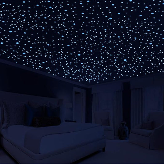 808 PCS Glow in The Dark Stars for Ceiling, Glowing Wall Decals Decor Stickers,(404 Pcs Green and 404 Sky Blue) 3D Adhesive Dots Decor Starry Sky Decor for Kids Bedroom or Birthday Gift