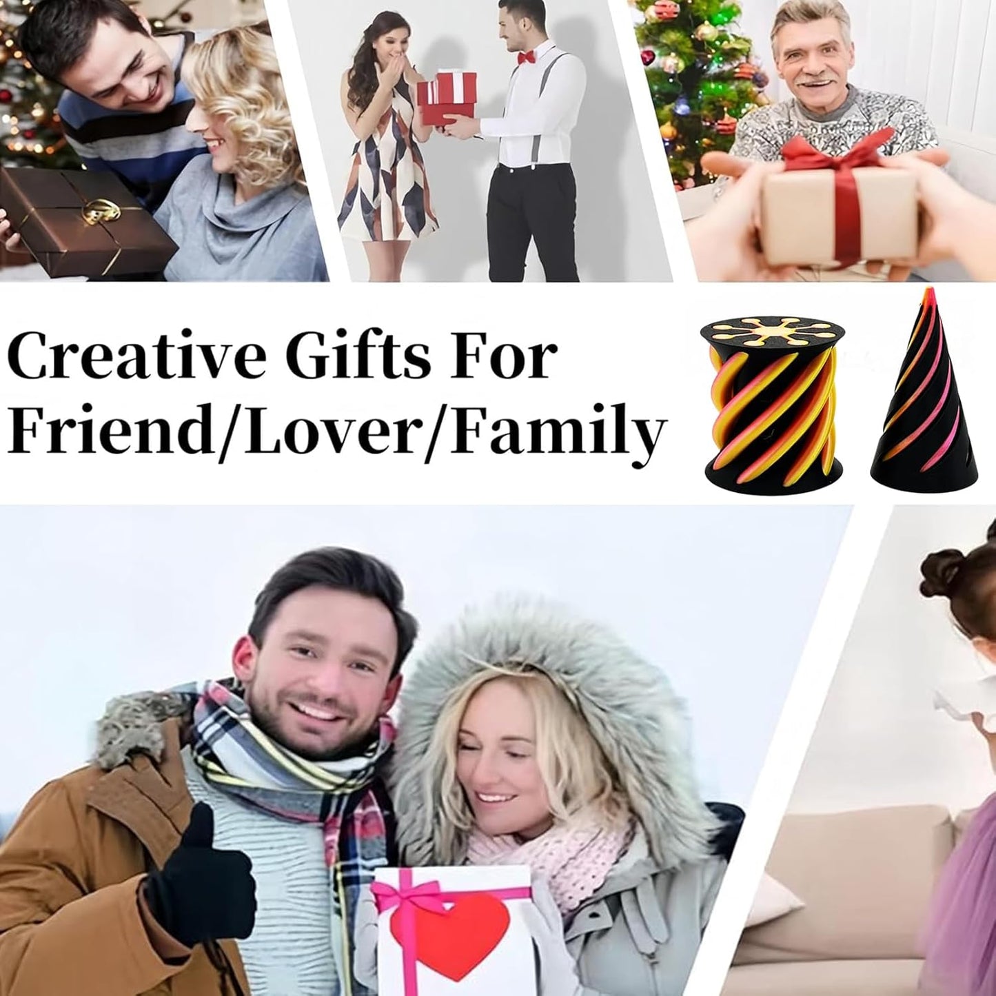 Impossible Pyramid Passthrough Sculpture - 2Pcs 3D Printed Spiral Cone Fidget Toy, Stress and Anxiety Relief Toy, Pass Through Pyramid Fidget Toy for Adult Children (Colorful-Orange)