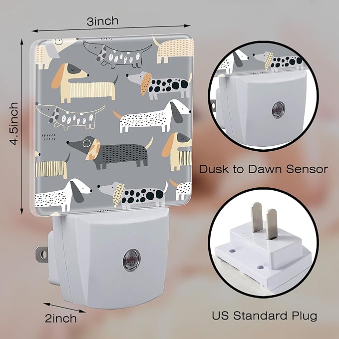 Cute Dachshund Night Light, Childish Cartoon Dogs Dusk to Dawn Night Light Plug in,0.5w Energy Saving Sleep Friendly Nightlights for Kids Boys Girls Home Decor