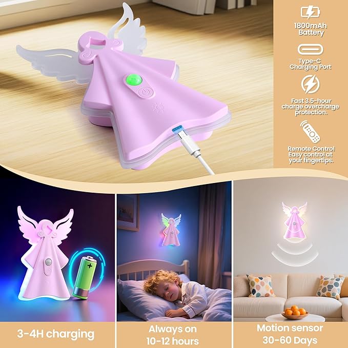 Color Changing Night Light with 8 Static & 10 RGB Modes, USB Rechargeable, Motion-Sensing – Perfect Kids Gift for Bedrooms & Playrooms