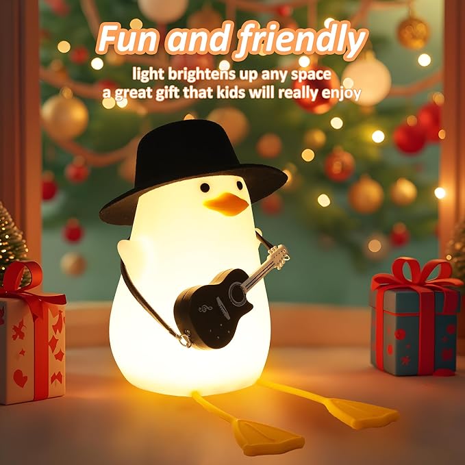Duck Night Light, Squishy Duck Lamp, Silicone Bedside Light Up Funny Duck with Dimmer & Rechargeable. Birthday Gifts for Friends Women(Guitar Duck)