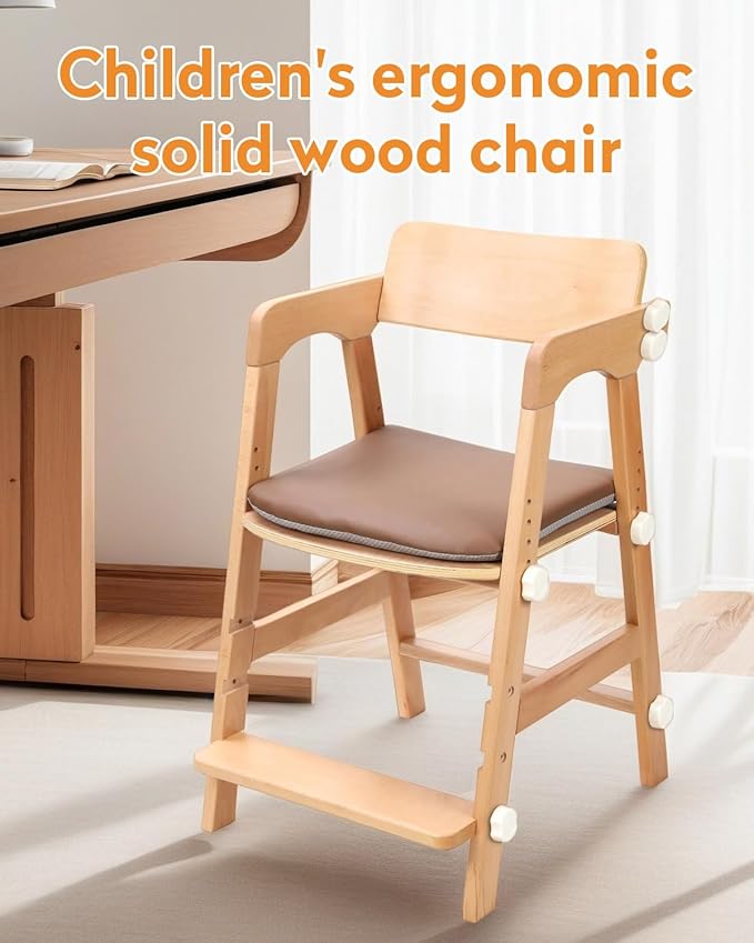 Wooden High Chair for Toddlers, Children Highchairs with Adjustable Cushion and Steps, Kids Wood High Chair for Dining Eating and Studying, from 3 Years up to 300 Lbs
