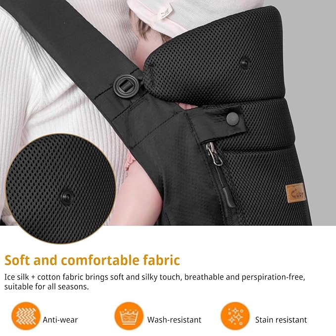 CUBY Newborn Baby Carrier with Head Support and Sunshield, Breathable & Easy Adjustable Newborn Toddler Front Baby Carriers Sling,Hands-Free Newborn Carrier up to 40lbs(Black,Upgraded-with Waist Belt)