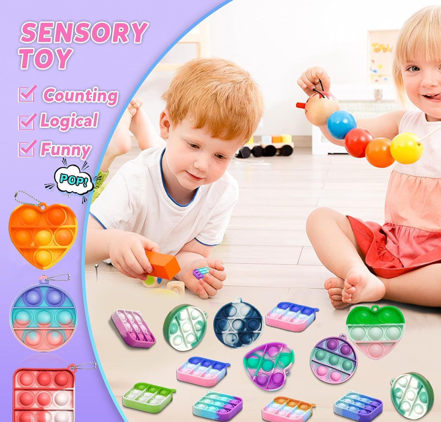 100pcs 2in Random Pop Bubble Fidget Sensory Toys, Pop Toy Bulk for Party Favor, Classroom Student Prizes Easter Basket Goodie Bag Stuffers Christmas Valentine Gift for Kid