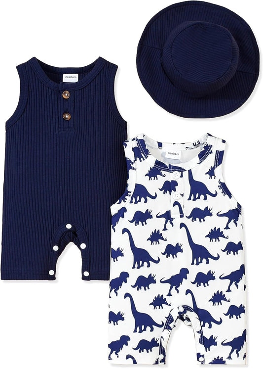 NZRVAWS Newborn Baby Boy Clothes Infant 0 3 6 9 12 Months Romper Sleeveless Jumpsuit Bodysuit Hat