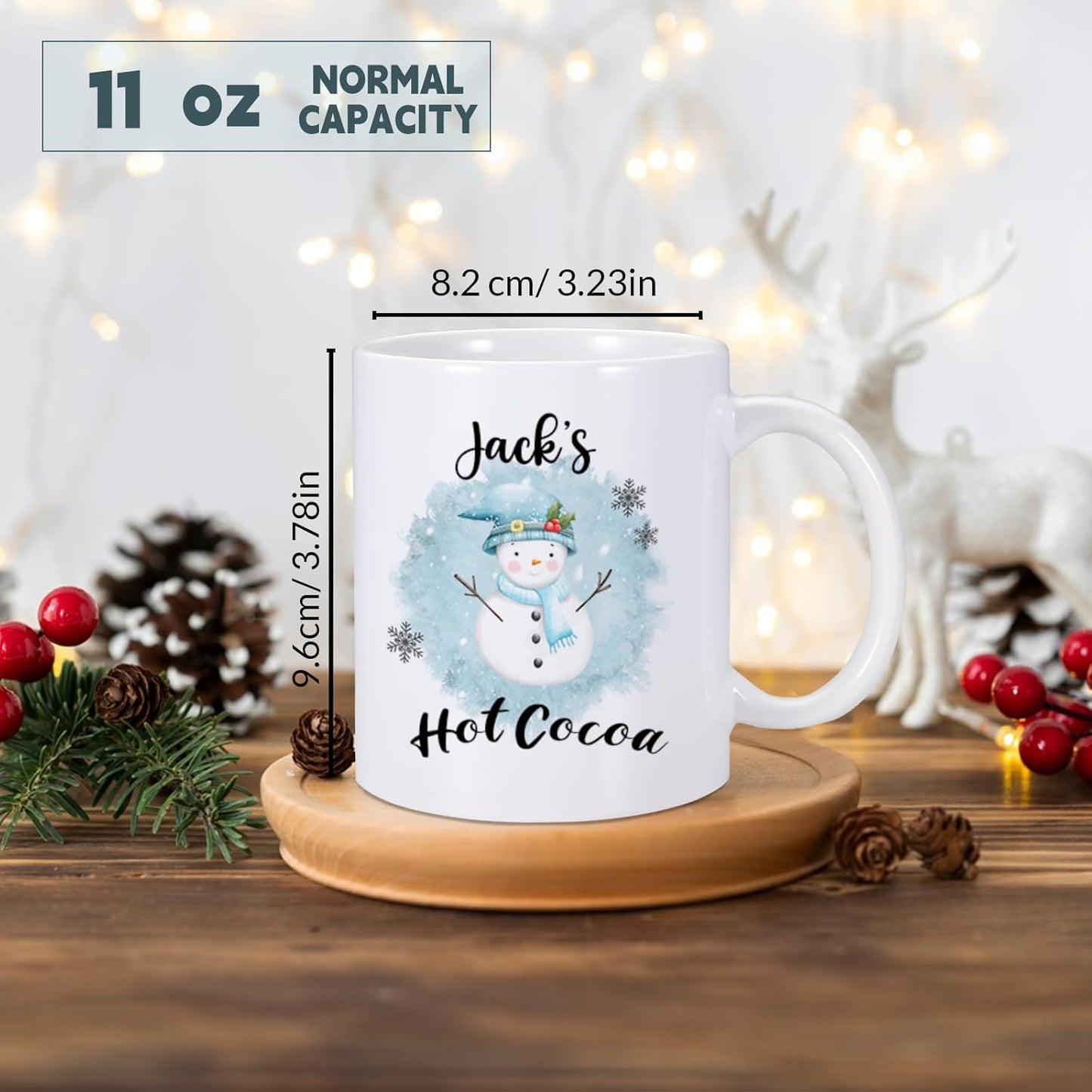 Custom Hot Cocoa Mugs Personalized Christmas Coffee Mugs with Name Customized Hot Chocolate Mug for Kids 11 oz Winter Holiday Cups Xmas Snowman Reindeer Mug Christmas Gifts for Family Boys Girls
