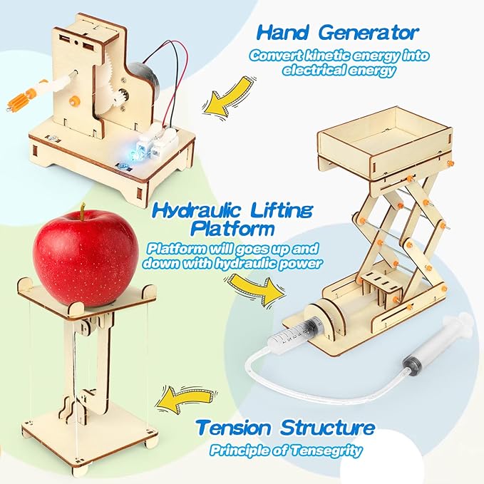 5 in 1 STEM Kits Projects for Kids, STEM Toys Crafts for Boys, Girls, Ages 8+, Science Building Toys Kits for Kids, 3D Wooden Puzzles, Birthday Gift for Boys Girls 8 9 10 11 12 Years Old