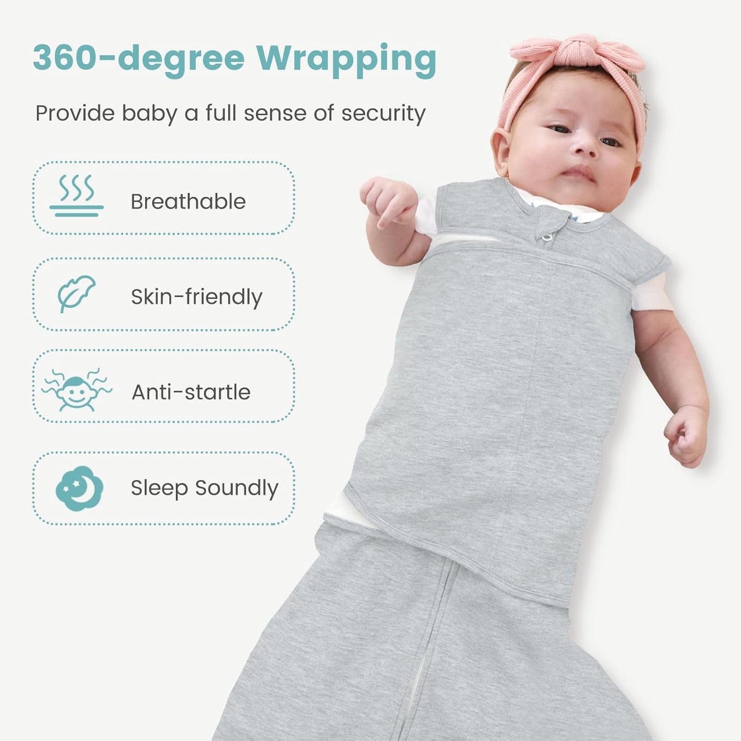Baby Swaddle Sleep Sack 1.0 Tog 3-in-1 Cotton Baby Swaddle Blanket Wrap for Newborns 6-12 Months Grey