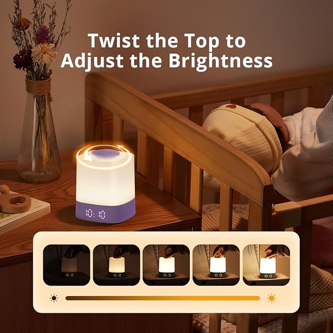 Lyridz LED Nursery Night Light with Clock, Portable Breastfeeding Table Lamp for Baby with Remote Control, 4000mAh Rechargeable Battery, Dimmable, 3 Color Temperature