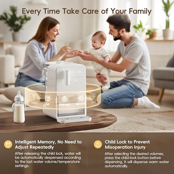 Instant Hot Water Dispenser, Water Warmer for Baby Formula, Tea, Coffee, Precise Volume & Temperature Smart for All Bottles with Night Light, 3L Large Glass Water Tank(102oz), 7x24H Keep Warm