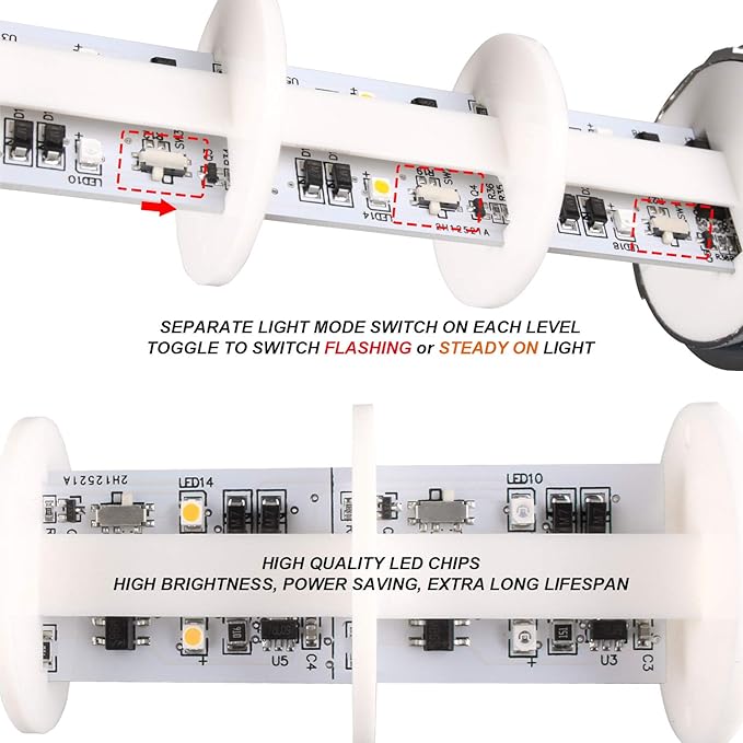 110V to 220V LED Stack Tower Lights, Industrial Warning Lights, Andon Lights, Column Signal Tower Indicator Lamp Beacon, Continuous/Flashing Light Switchable, 3 Layer (with Buzzer)