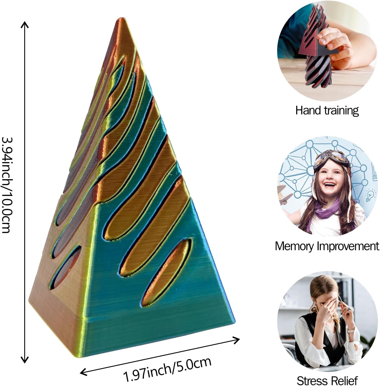 Impossible Pyramid Passthrough Sculpture-3D Printed Spiral Cone Fidget Toy, Pass Through Pyramid Fidget Toy, Vortex Thread Illusion Desk Toy for Adult, 4inch Helix Screw Fidget Toy for Stress Relief