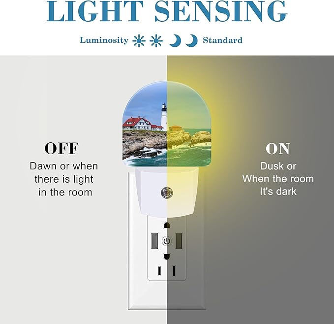 Plug in Night Lights Lighthouse On The Coastline Nightlight Plug Into Wall Dusk to Dawn Sensor LED Night Light for Kid Girls Boys Women Room Decor, Hallway, Kitchen, Bathroom, Nursery, Stairs