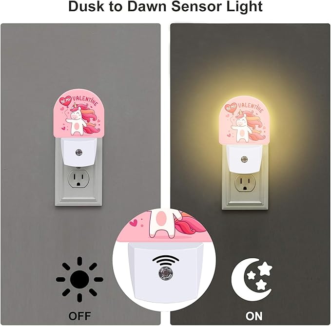 Cute Valentine's Day Unicorn Night Light for Kids, Be My Valentine Night Light Plug in with Dusk to Dawn Sensor,0.5w Energy Saving Nightlight for Hallway Stairway Kitchen Bedroom