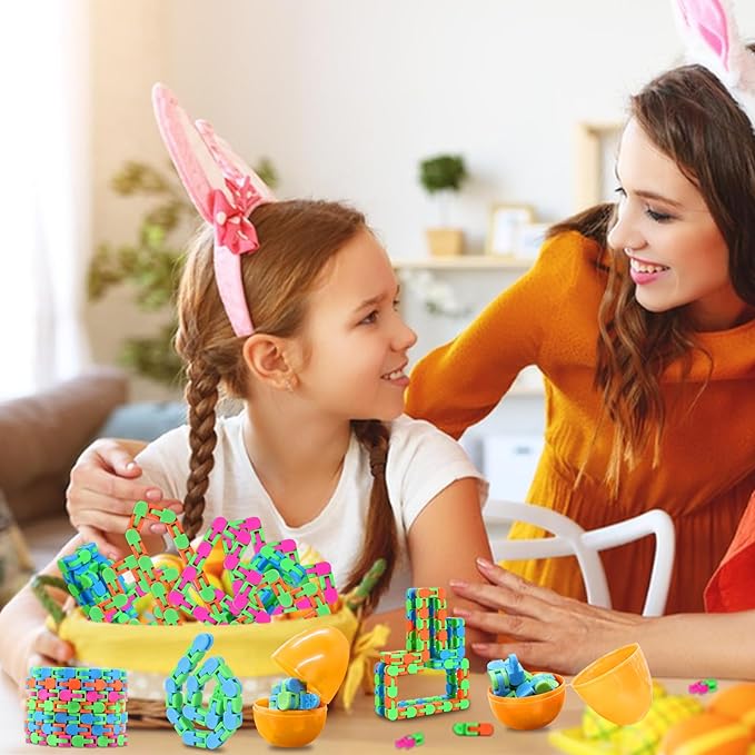 8Pcs 24Links Fidgets Wacky Tracks Fidget Toys for Kids Classroom Students Gifts School Stocking Stuffers Plastic Sensory Autism Snap Fidget Click Snake Toys for Adults Travel Stress Relief 11inch