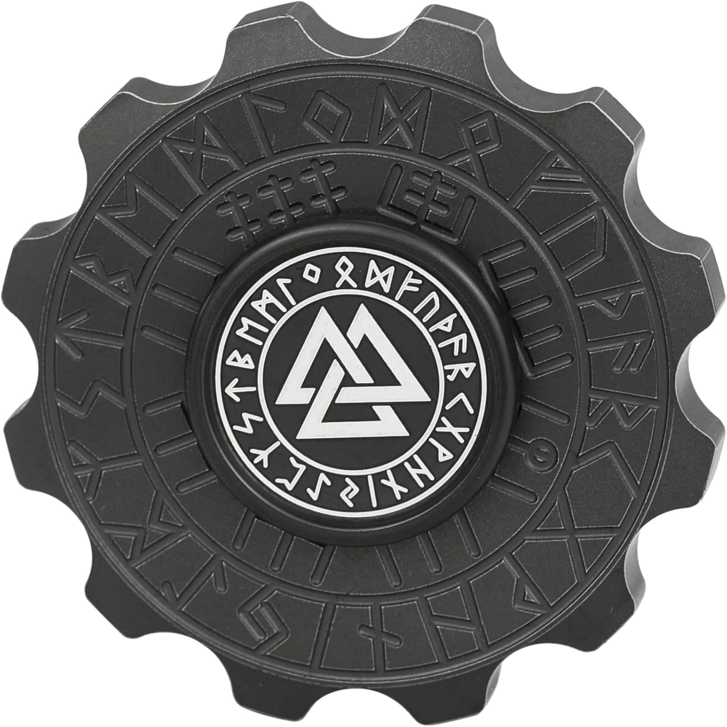 FREELOVE Metal Fidget Spinner, Viking Pirate Haptic Gyro, Heavy Stainless Steel Hand Spinning, Small Round Gear Fidget Block, Premium Bearing Silent Long Spinning for Adults Anxiety Cool, Black