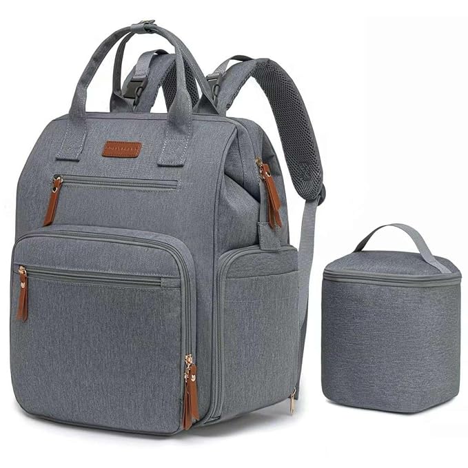 Breast Pump Bag for Spectra & Work with 14 inch Laptop Sleeve - Convertible Large Diaper Bag Backpack with Cooler Storage for Travel, Grey