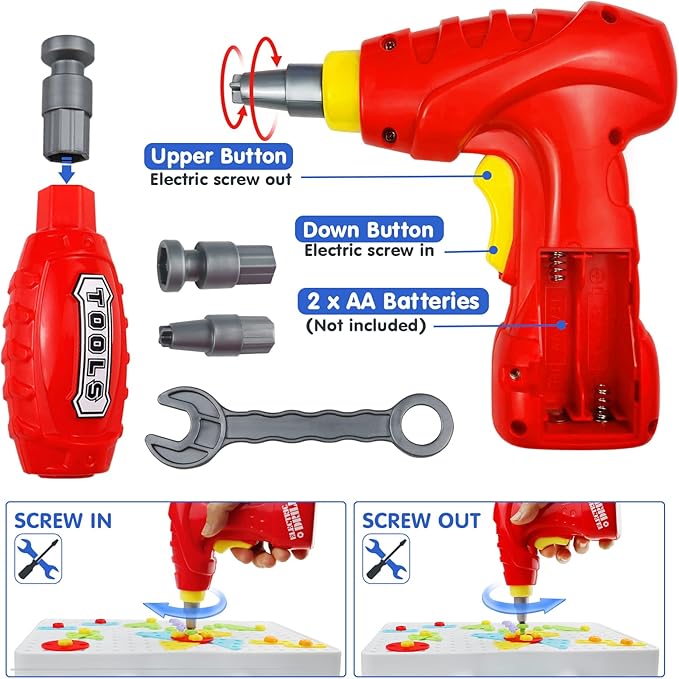 STEM Toys for 3 5 7 Year Old Boys Kids, 232 Pcs Kids Drill Set Building Blocks, DIY Educational Construction Engineering Toys, Creative Mosaic Electric Drill Set Gift for Kid Boys Girls Age 3-8 Years