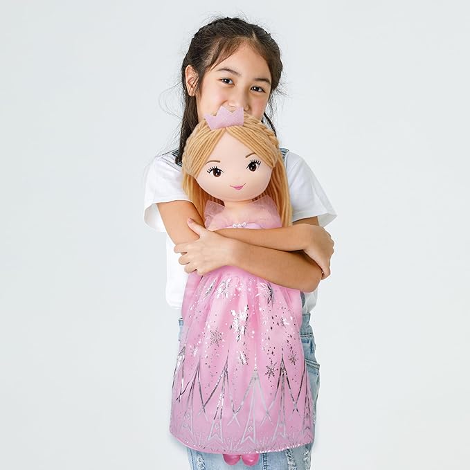 June Garden 30" XL Princess Seraphina Rainbowdream Soft Rag Doll - Adorable Stuffed Life Size Doll Gift for Girls - Pink Dress