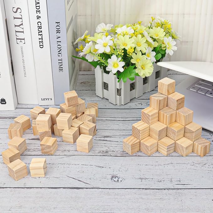 1000 PCS Premium 0.79 Inch Wooden Cubes, Natural Pine Wood Cubes for Crafts, Wood Blocks Ready for Artistic DIY Projects-Unleash Creativity with Blank Wood Blocks