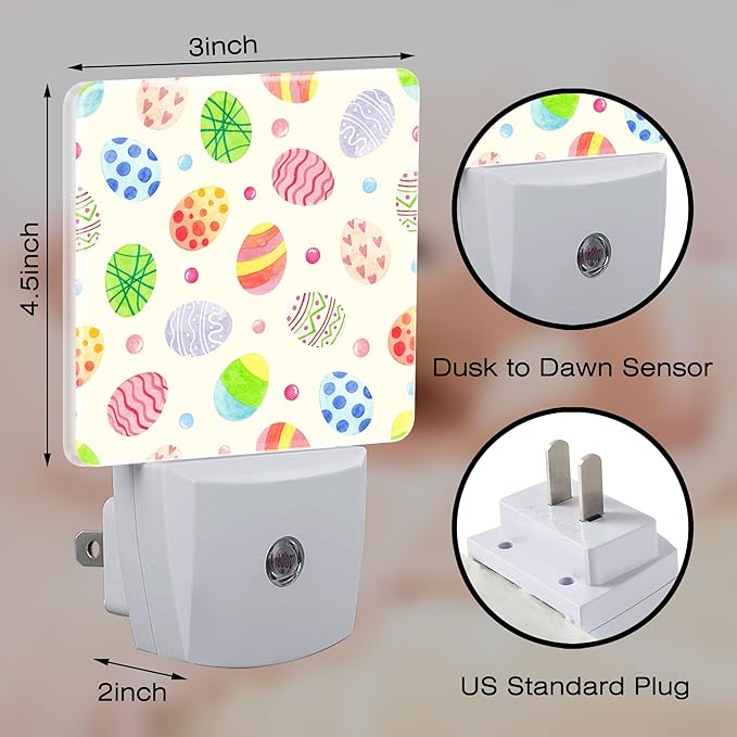 Colorful Easter Eggs Night Light, Happy Easter Dusk to Dawn Night Light Plug in,0.5w Energy Saving Sleep Friendly NightLight for Kids Boys Girls Home Decor