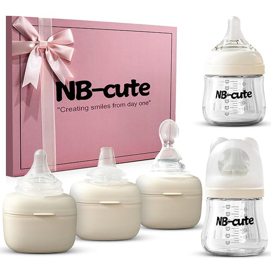 Glass Baby Bottles Anti Colic Set 2 Pack 3oz and 6oz BPA Free Heat Resistant Borosilicate Glass with 3 Silicone Nipples Wide Neck Gift Box Baby Shower Easy to Sterilize for Newborn Infant 0-9 Months