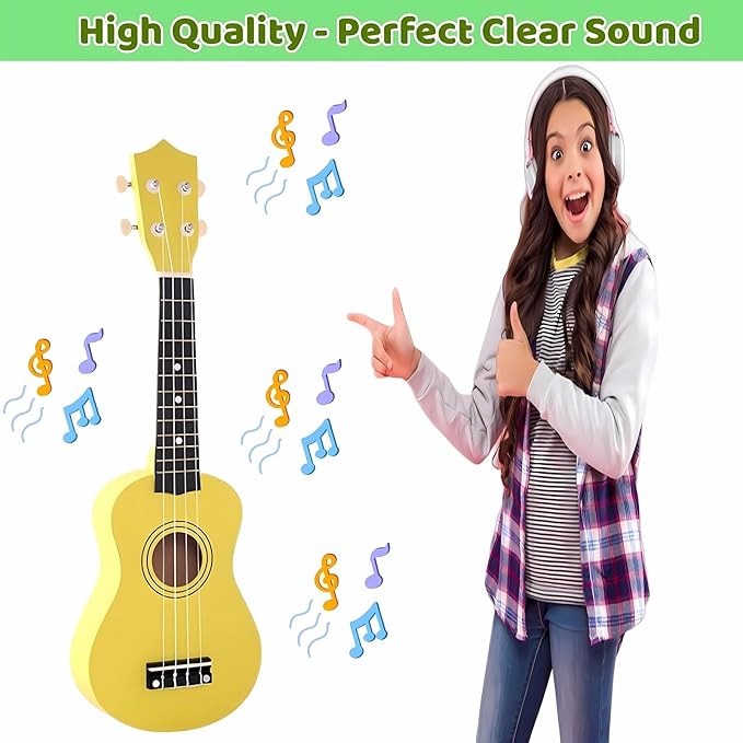 21 Inch Wooden Kids Toddler Child Children Acoustic Guitar Musical Instruments Ideal for 3-9 Year Old Boys Girls Gifts (Yellow)