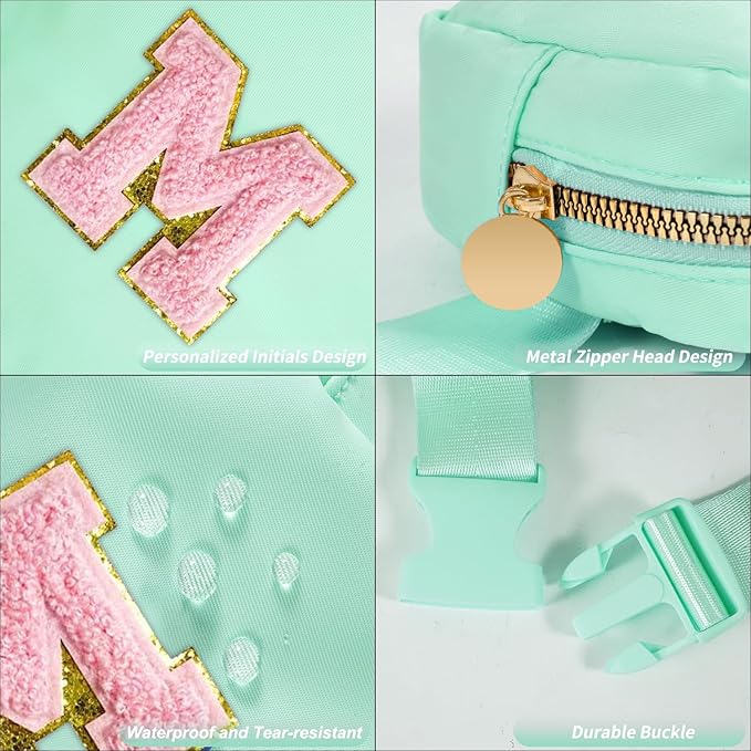 Mini Belt Bag Fanny Pack with Initials Letter Patch Small Crossbody Bags Cute Stuff Birthday Gifts for Teenager Girls Trendy Stuff for Teens - Light Green,M