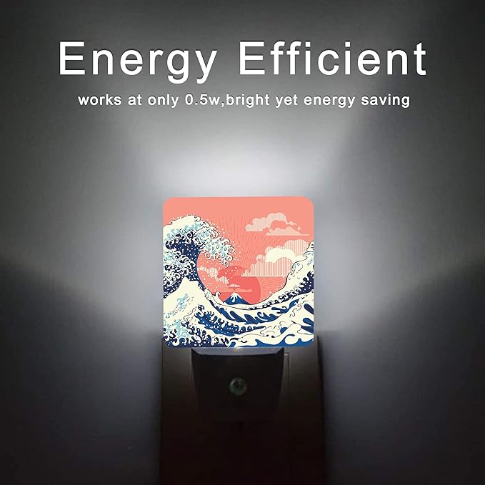 Waves Night Light,Great Waves Plug into Wall Night Lights 0.5W Sleep Friendly for Boys Girls Led Night Light Dusk to Dawn Sensor Nightlight for Stairway/Hallway/Kitchen