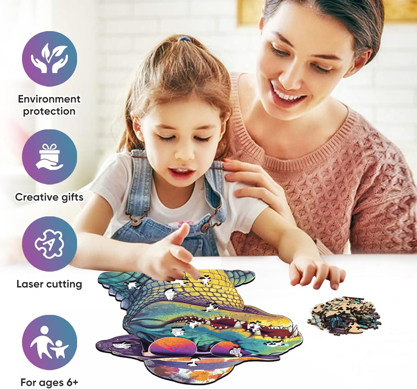 Cool Wooden Puzzle for Adults 500 Piece, Glasses Crocodile Wooden Jigsaw Puzzles, Beautiful Wooden Puzzle with Box Birthday Gifts for Adults and Kids Family Game(16 * 17.6in)