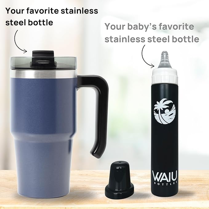 Versatile Waiu Insulated Baby Bottle | 4 oz & 6 oz Sizes | Keeps Drinks Hot for 8 Hours, Cold for 24 Hours | BPA-Free | Multiple Colors Available (Black, 6 oz.)