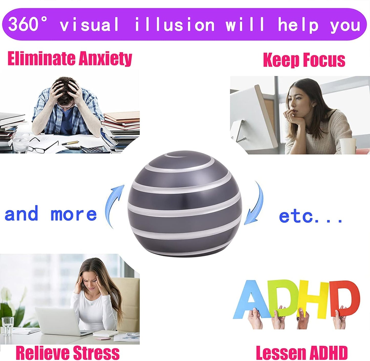 Desk-Fidget-Toys for Kinetic-Toy: Cool-Gadgets Cool-Stuff for Adults Kids Teens, Spinning Up to 180 Seconds, Stress Relief Toy for Christmas Optical-Illusion Gift for Office School Home Women Men