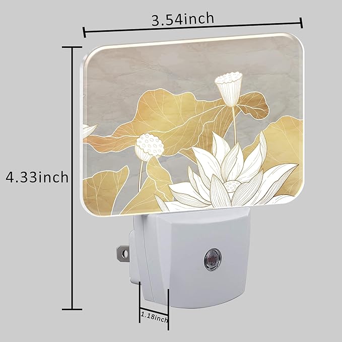 Luxury Water Lily Flowers Night Light Plug into Wall, Golden Lotus and Leaves Night Light with Dusk to Dawn Sensor for Kid Girls Boys Women Men Room, Hallway, Kitchen, Bathroom, Stairs Decor