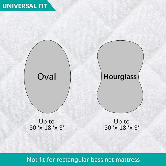 Bassinet Mattress Protector, Universal Fit for Halo Bassinest Swivel and Hourglass/Oval Bassinet Mattress, Ultra Soft Waterproof and Breathable, 2 Pack