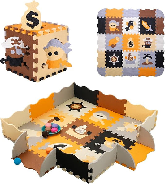 Coolcandy Baby Play Mat, 25Pcs Interlocking Puzzle Floor Mat, with Safety Fence - 0.4" Thick Non-Toxic EVA Foam Play Mat, for Infants & Toddlers 3-36 Months, Soft Puzzle Tiles for Play Areas