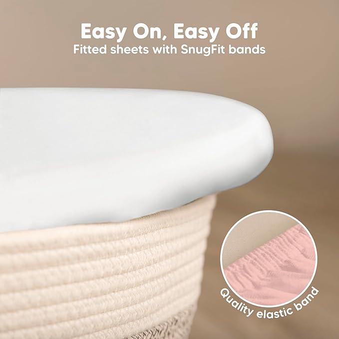 2-Pack Baby Bassinet Sheets Girl, Boy - 33x17 Viscose Derived from Bamboo Bedside Mattress Fitted Bassinet Sheets, Compatible with Halo Bassinest Swivel Sleeper, Baby Delight, Graco (Rose)