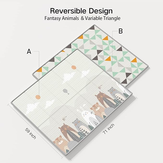 UANLAUO Foldable Baby Play Mat, Extra Large Waterproof Activity Playmats for Babies,Toddlers, Infants, Play & Tummy Time, Foam Baby Mat for Floor with Travel Bag (Triangle(71x59x0.4inch))