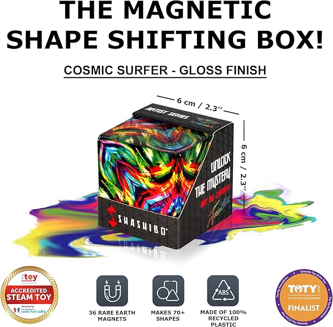 SHASHIBO Shape Shifting Box - Award-Winning Fidget Toy w/ 36 Rare Earth Magnets - Fidget Cube Transforms Into Over 70 Shapes, Sensory Toy Gift for Kids, Teens, and Adults (Cosmic Surfer)