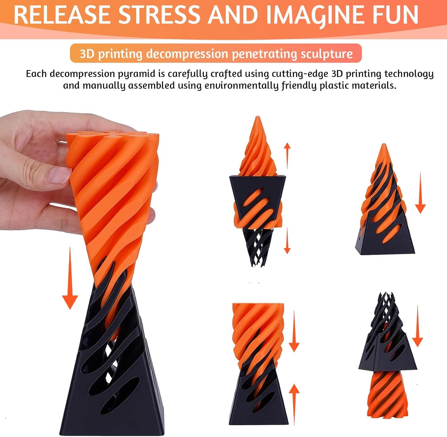 Impossible Pyramid Passthrough Sculpture, 3D Printed Spiral Cone Toys, Spiral Cone Fidget Toy, Anxiety Relief Toy, Pass Through Pyramid Fidget Toy, Mini Vortex Thread Illusion for Adult Children